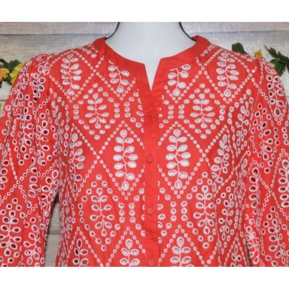 Cabi Ladies S Red Lyric Eyelet Button Front Blouse Top Size S Puff Sleeves - Picture 2 of 12